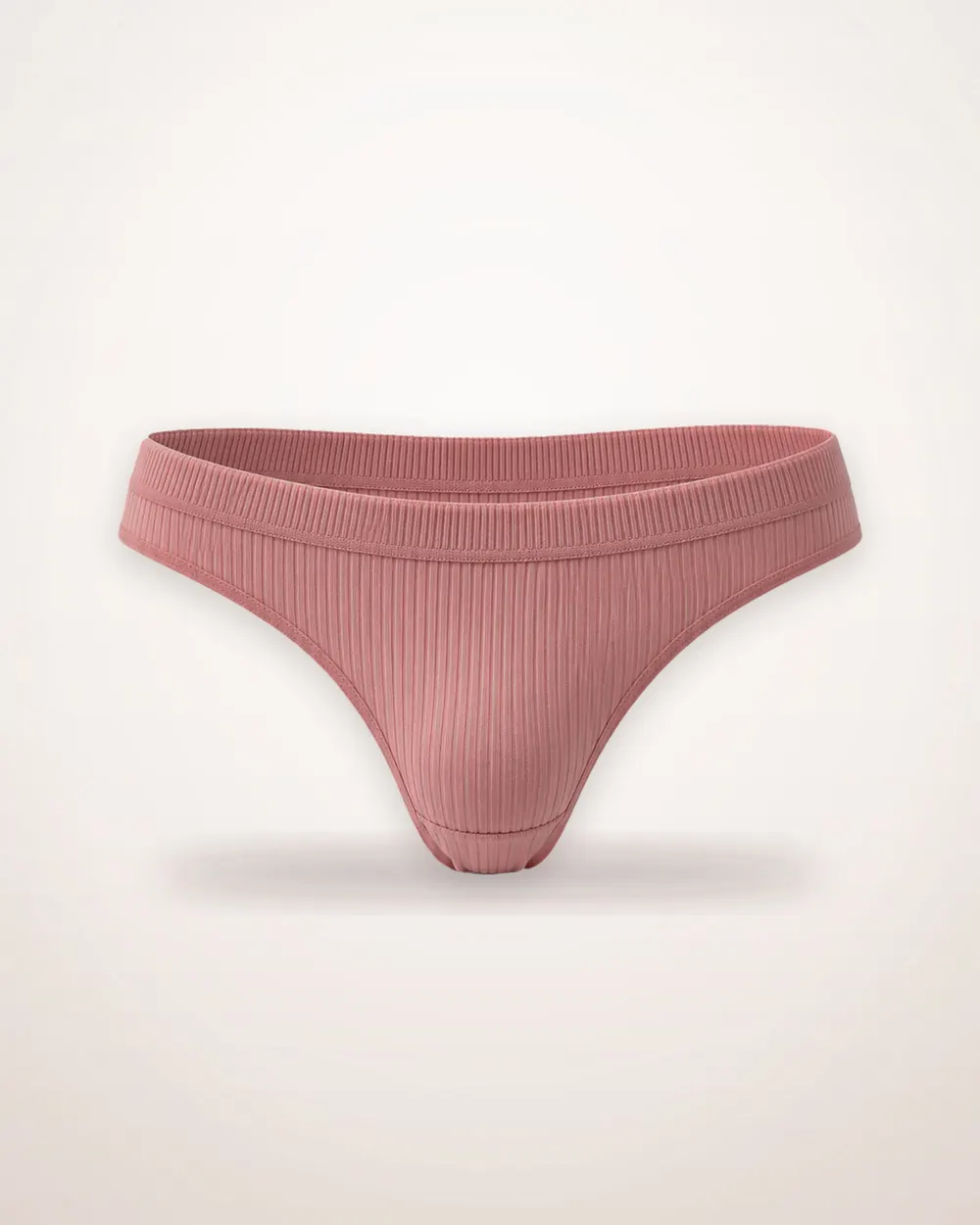 Ribbed Knit Thong in Light Khaki