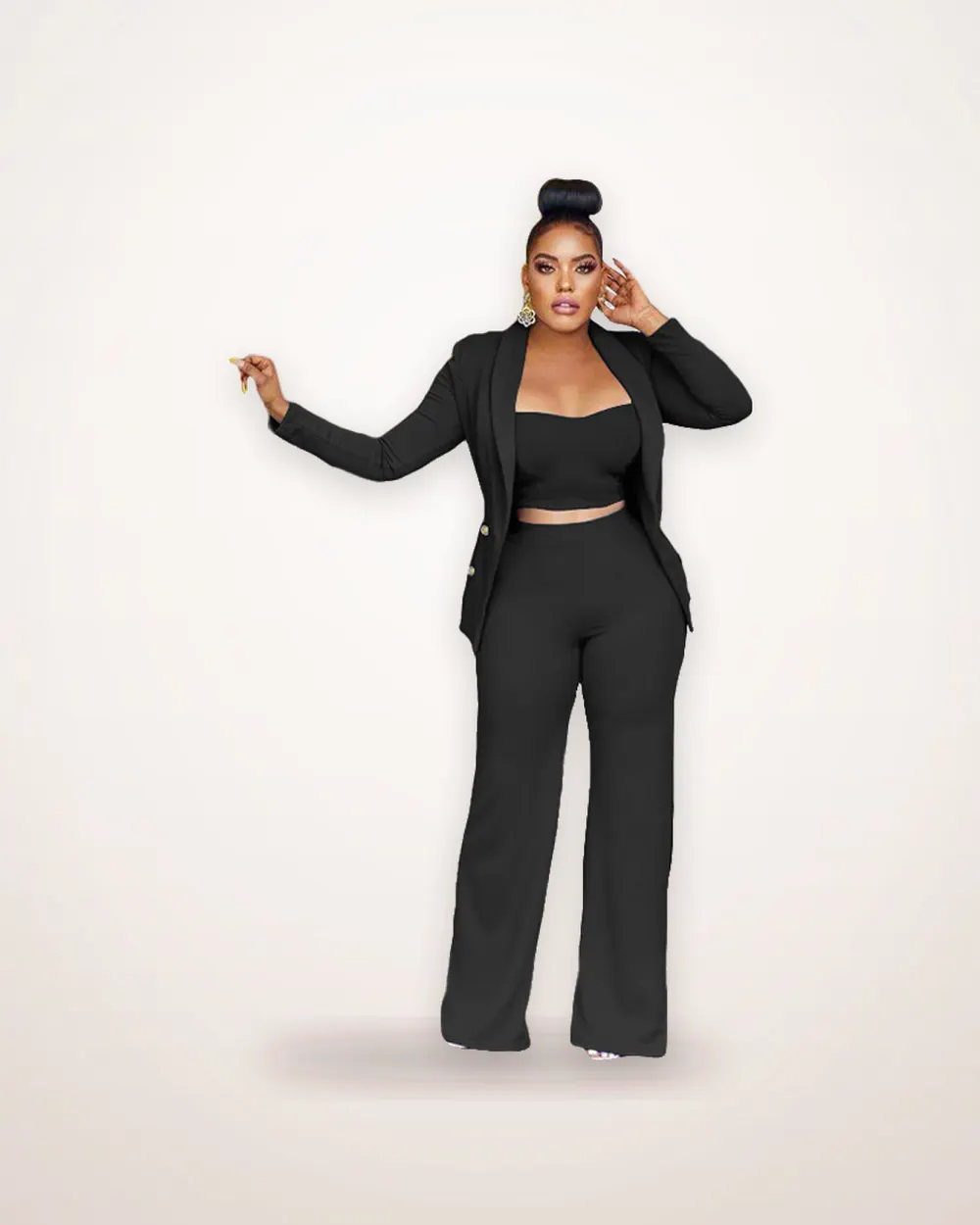 Three-Piece Jacket, Vest and Wide Leg Trouser Set