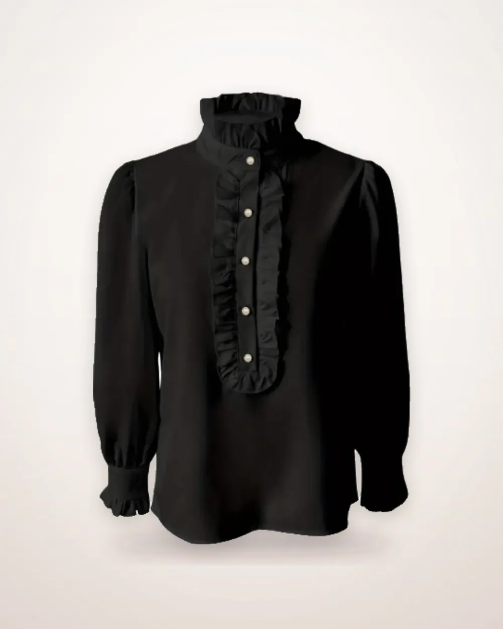 Stand Collar Shirt with Flounce Hem