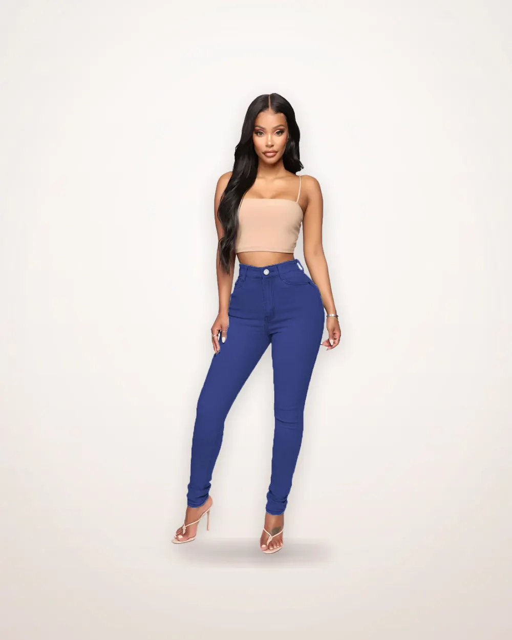 High-Waist Cropped Denim Pencil Jeans