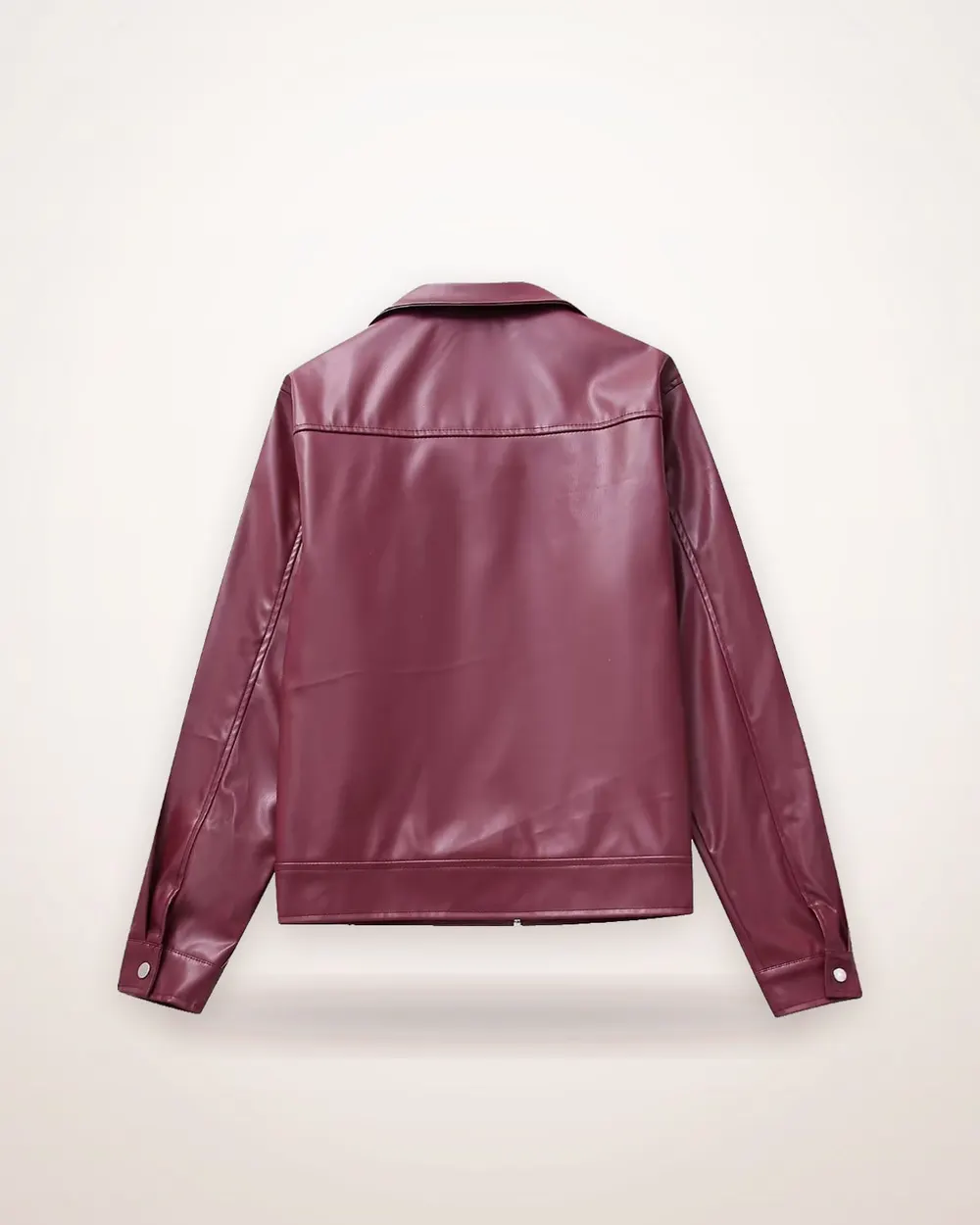 Purplish Red Faux Leather Biker Jacket