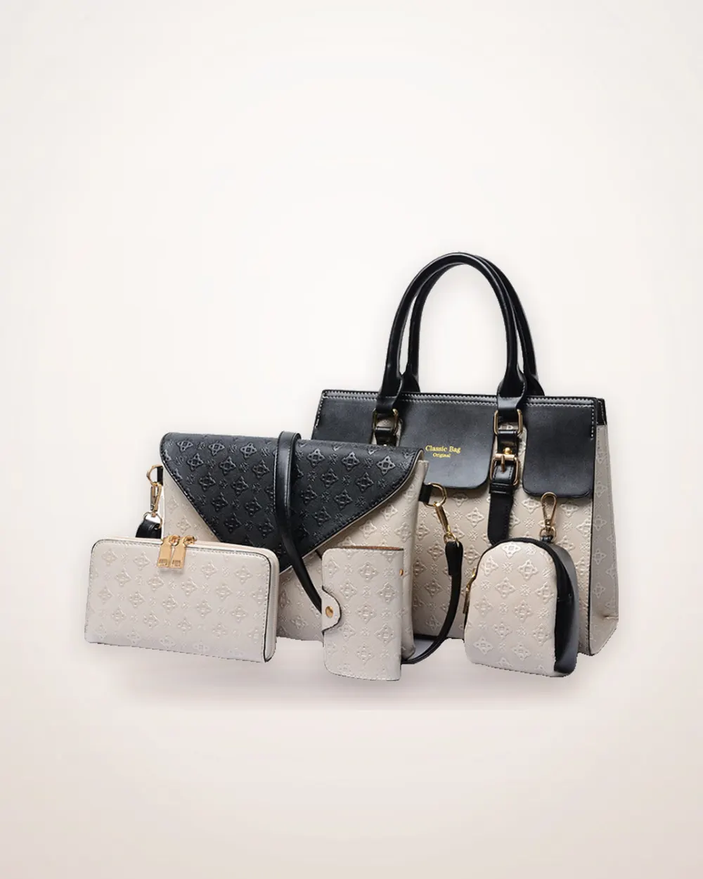 Black PU Leather Handbag Set