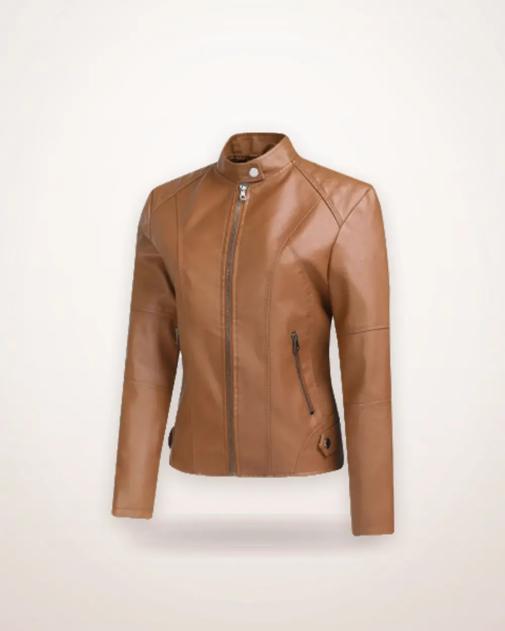Faux Leather Stand Collar Zip Jacket