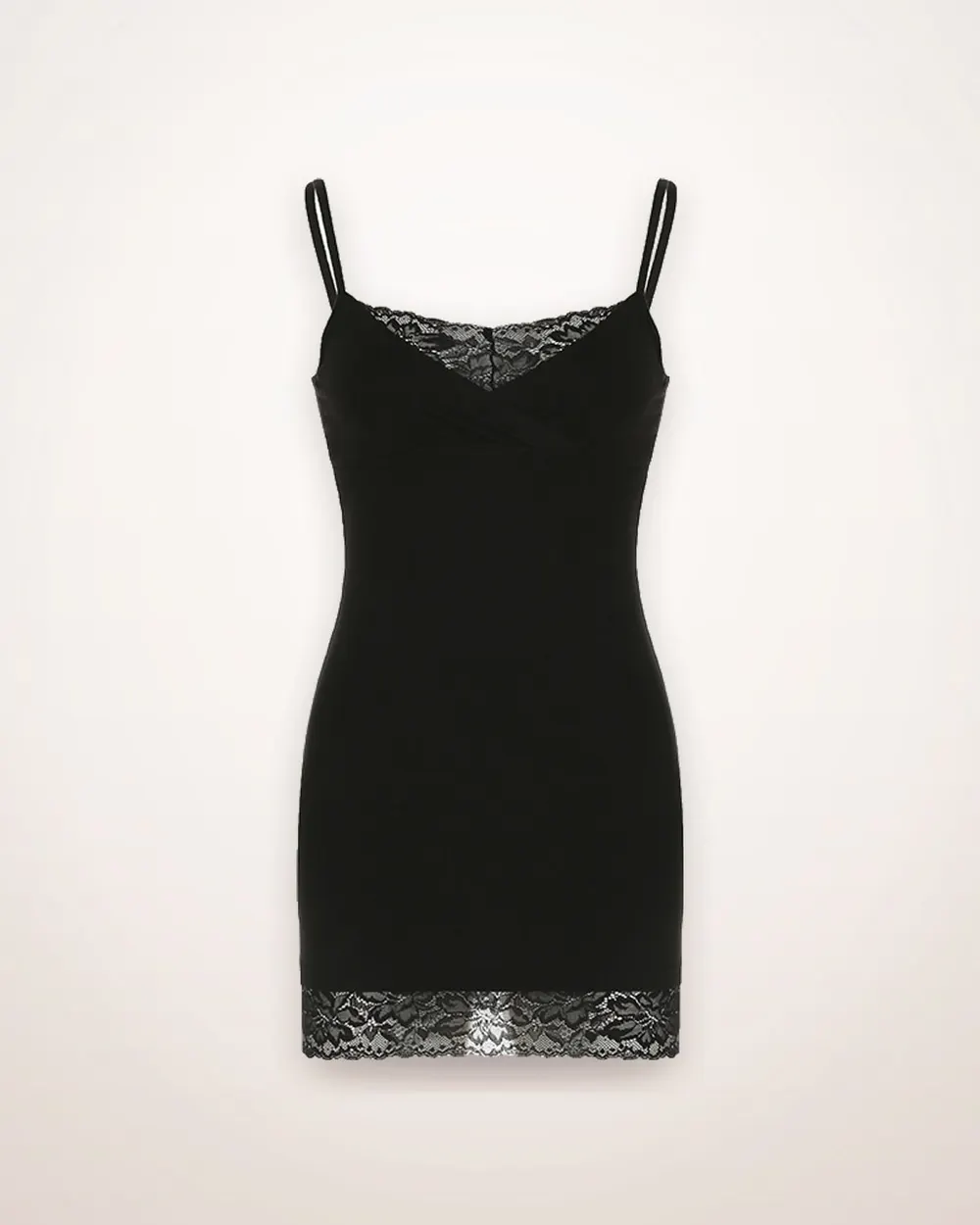Black Lace-Trim Slip Mini Dress