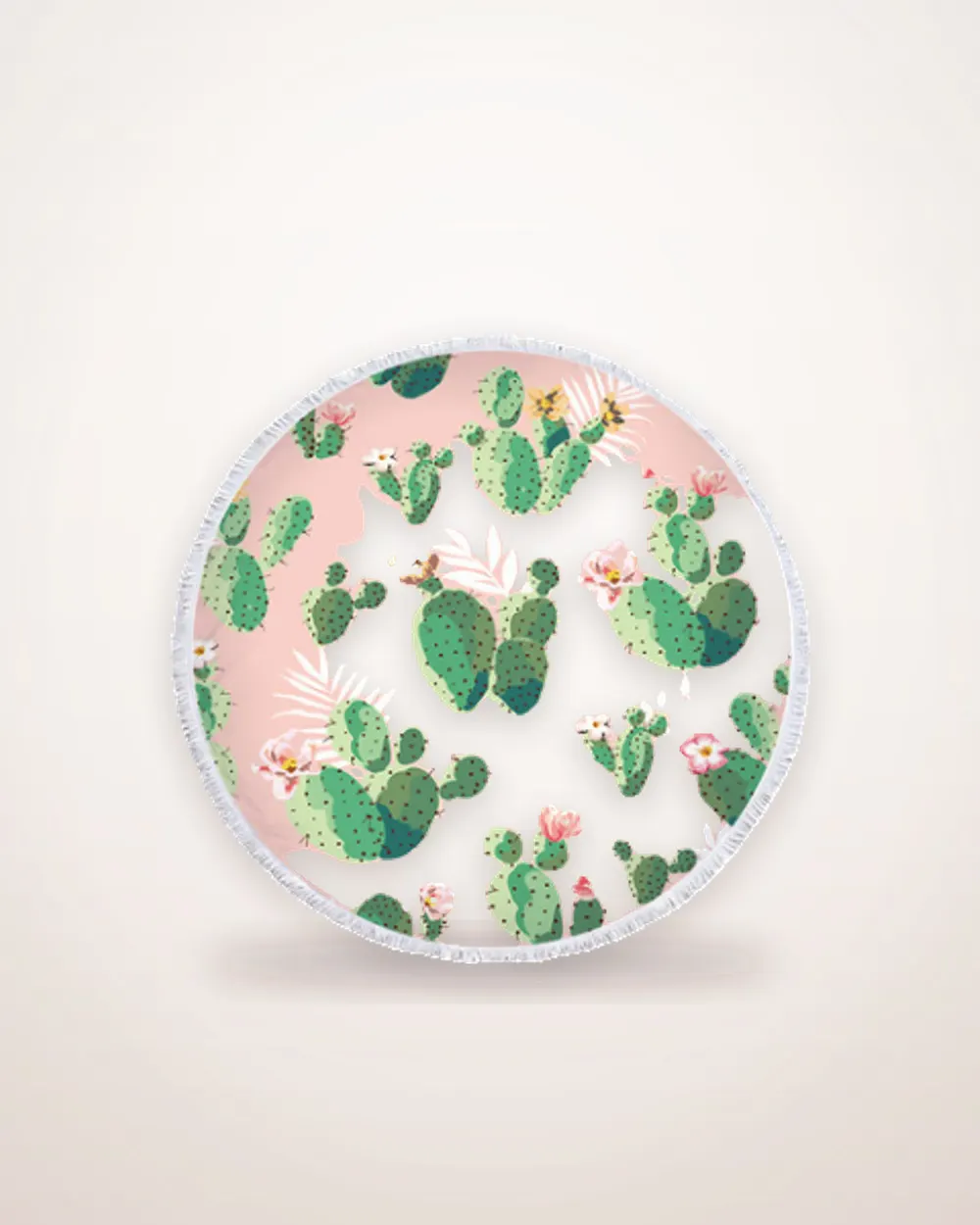 Round Cactus Oasis Beach Towel