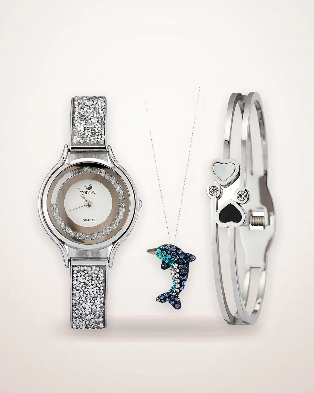 25 mm Round Quartz Watch and Jewelry Set