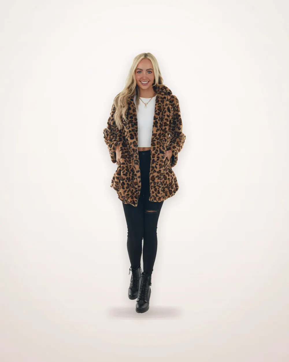 Leopard Print Faux Fur Loose Coat