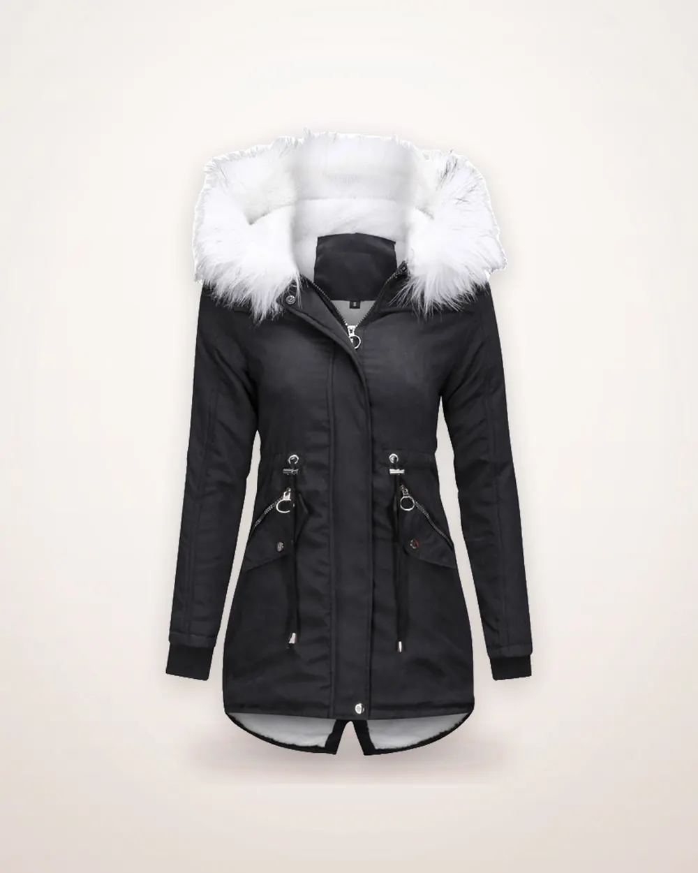 Mid-Length Belted Hooded Coat with Fur Collar