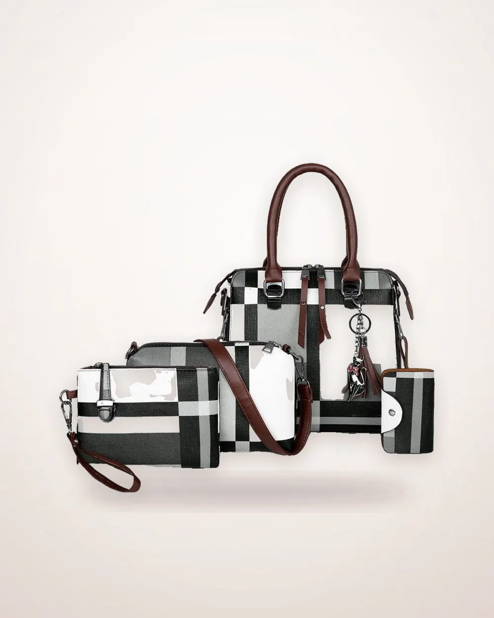 Plaid PU Shoulder Bag with Tassel