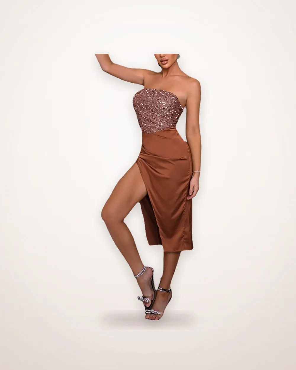 Sequin Tube Top High-Slit Evening Dress