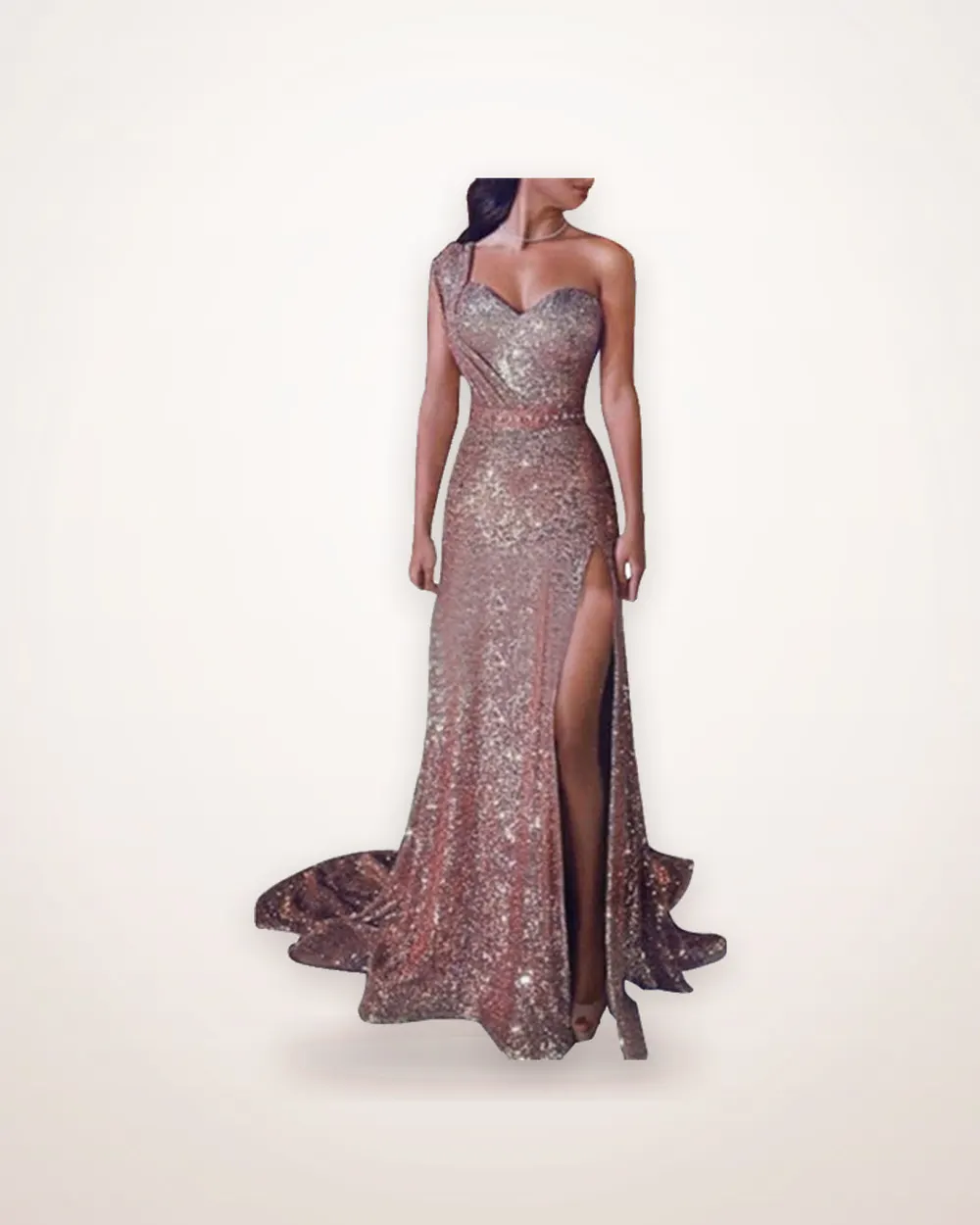 Bronzed One-Shoulder A-Line Maxi Dress