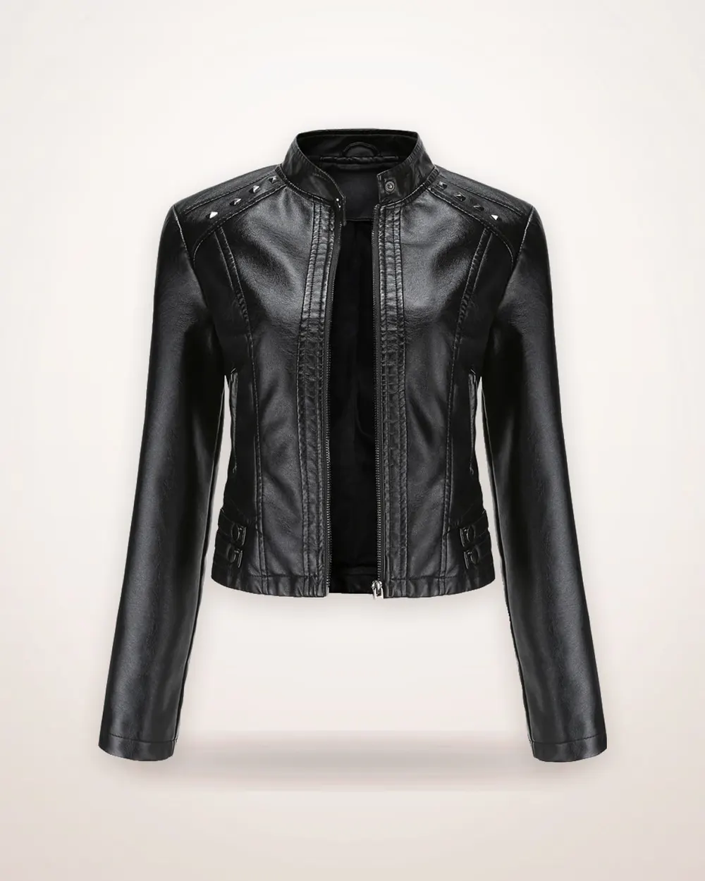 Studded Faux Leather Cropped Jacket