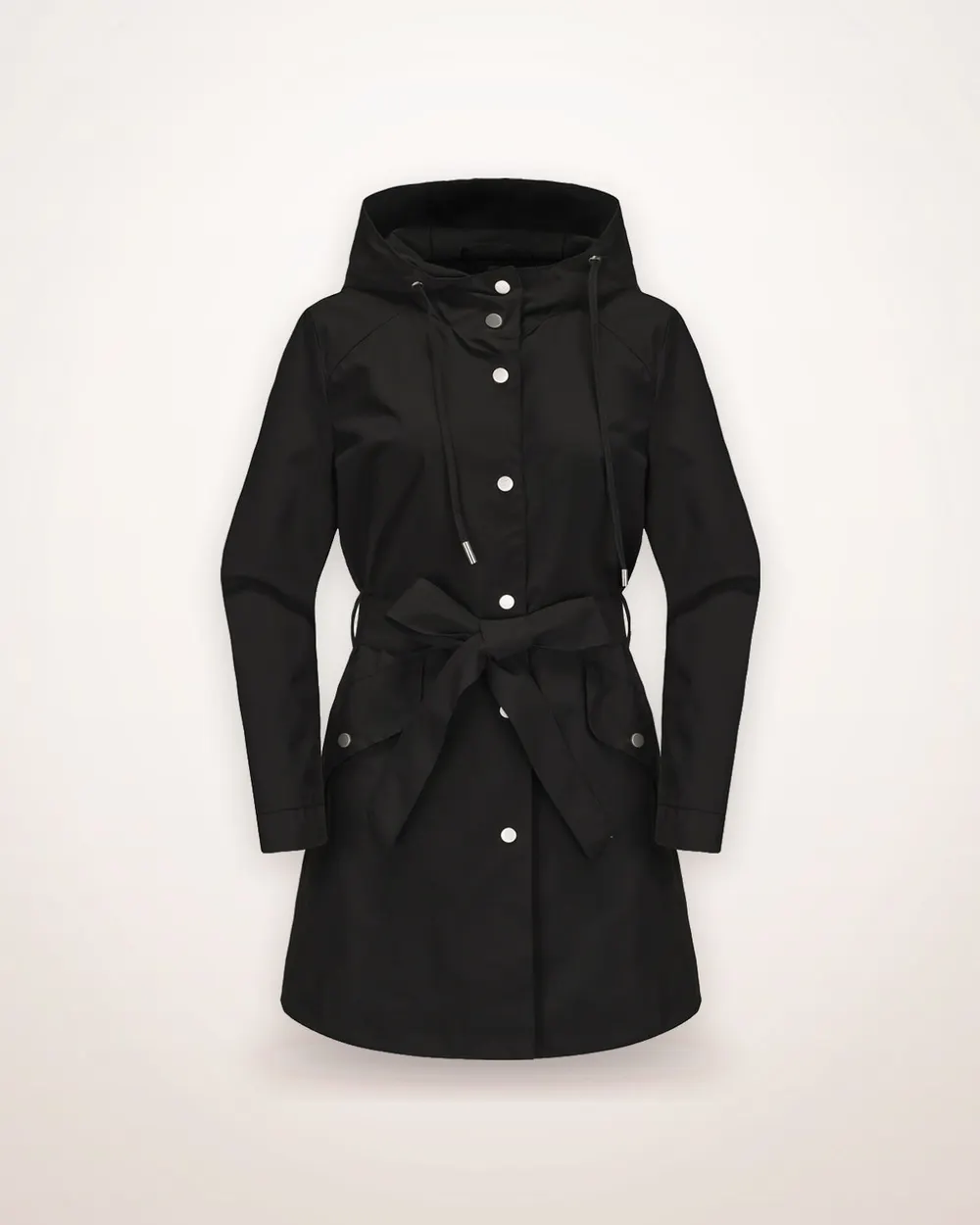 Hooded Water-Repellent Belted Windbreaker