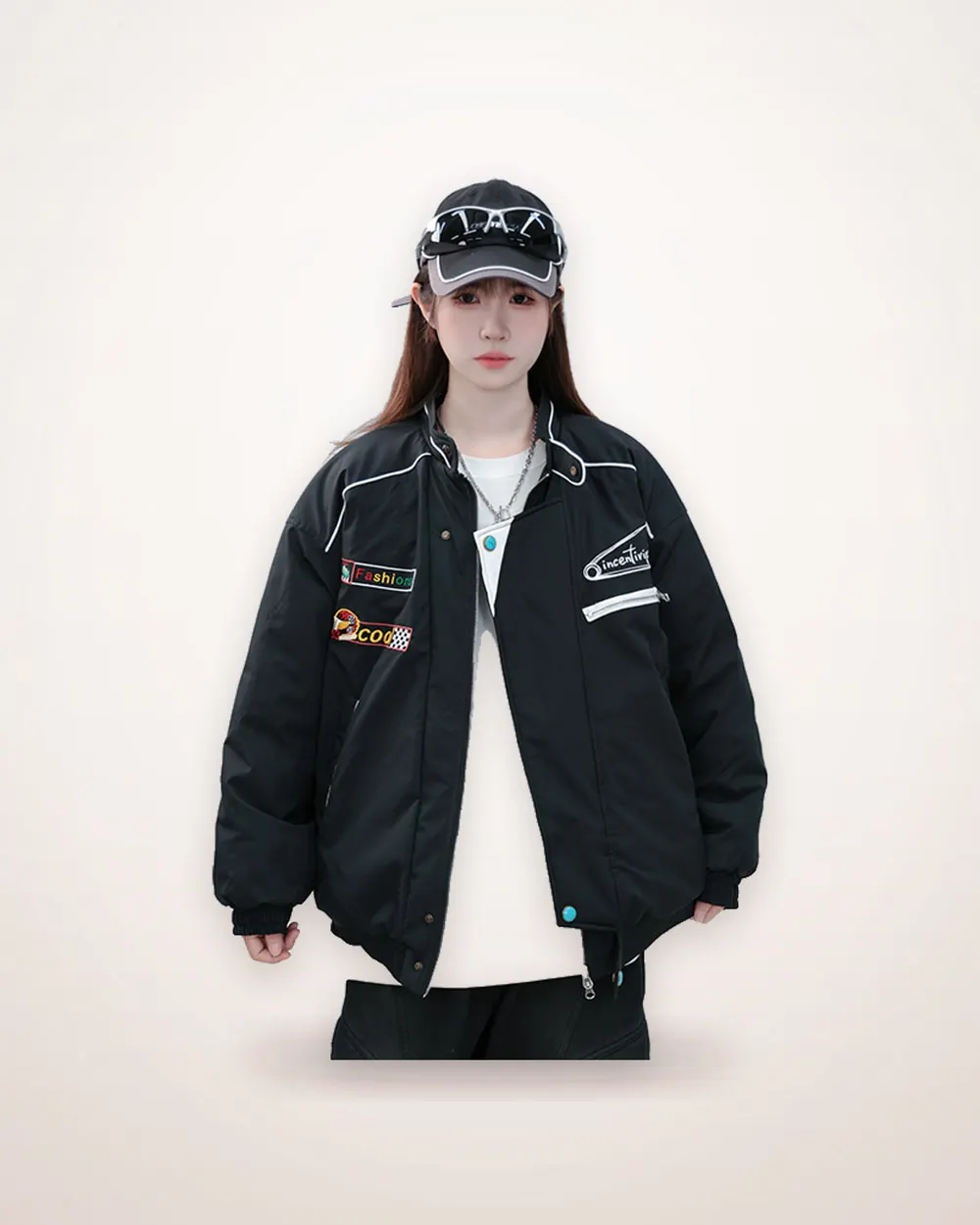 Embroidered Padded Stand Collar Coat