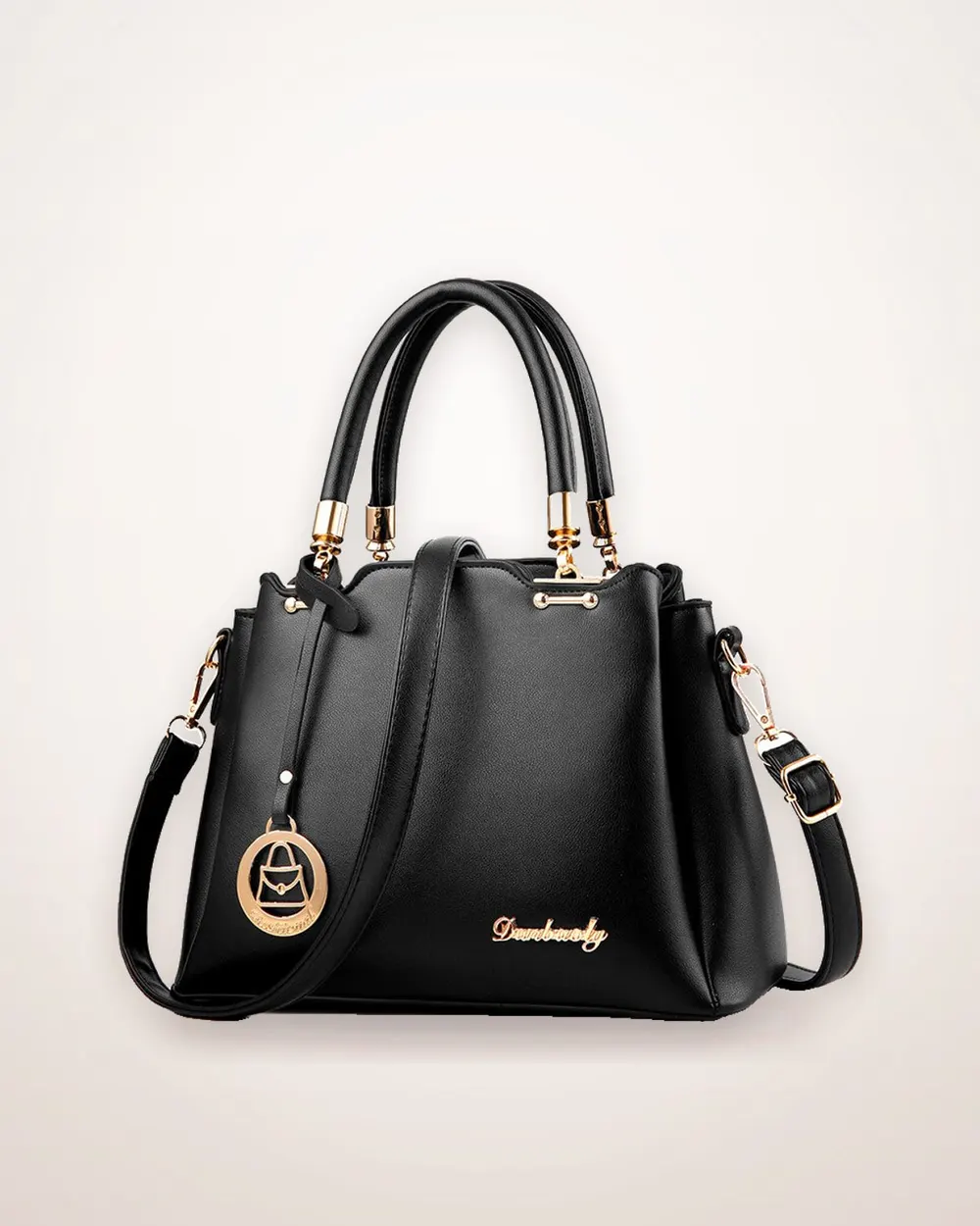 Soft PU Zip-Top Handbag with Belt Detail