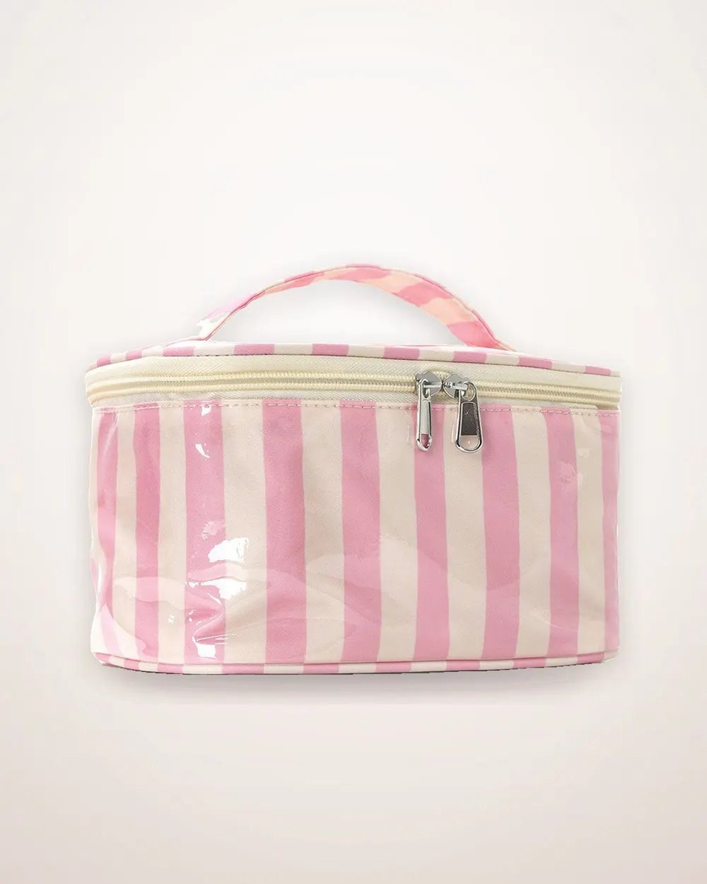 Pink Striped Makeup Bag with Compartments