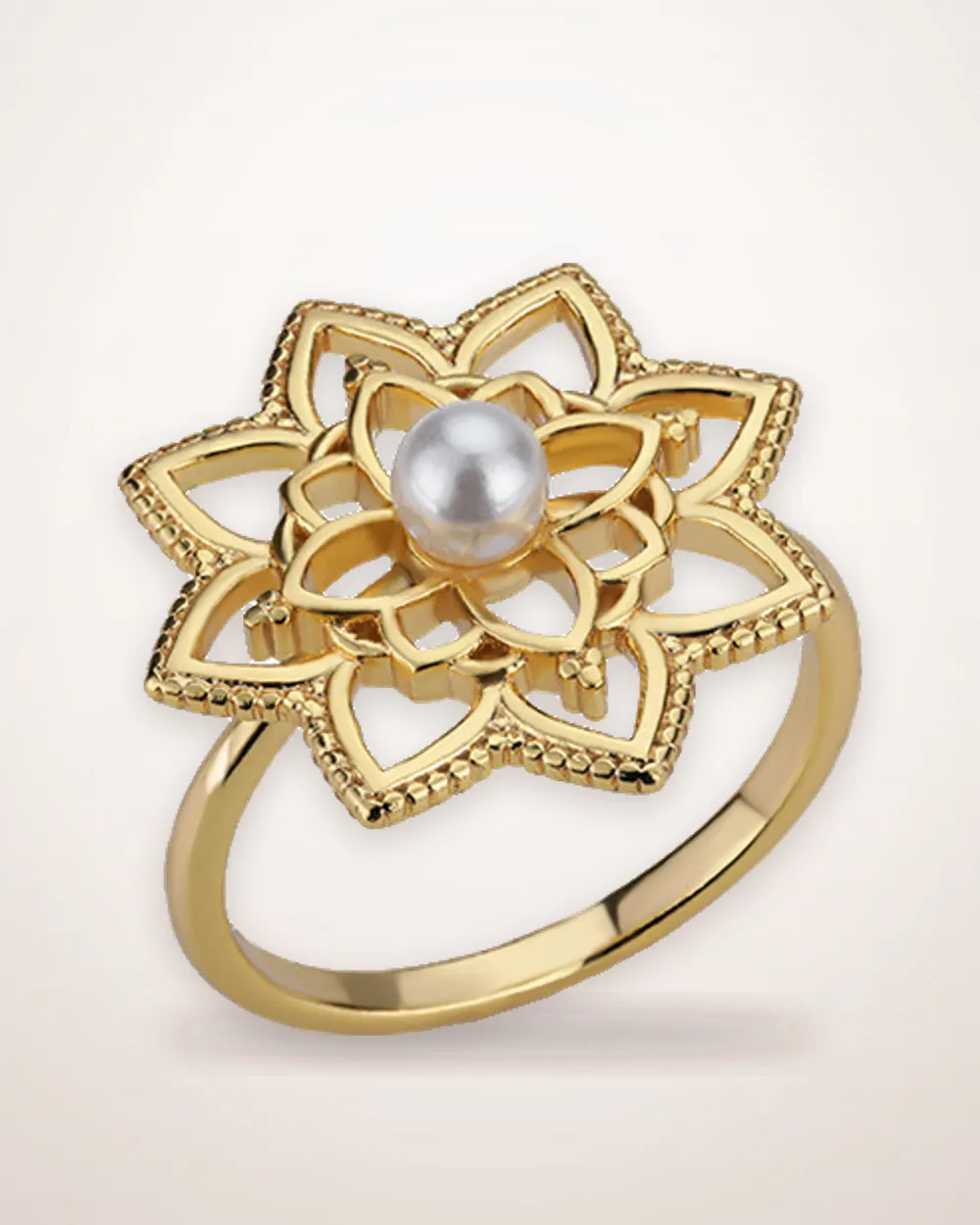 Lotus and Sun Moon Stainless Steel Ring