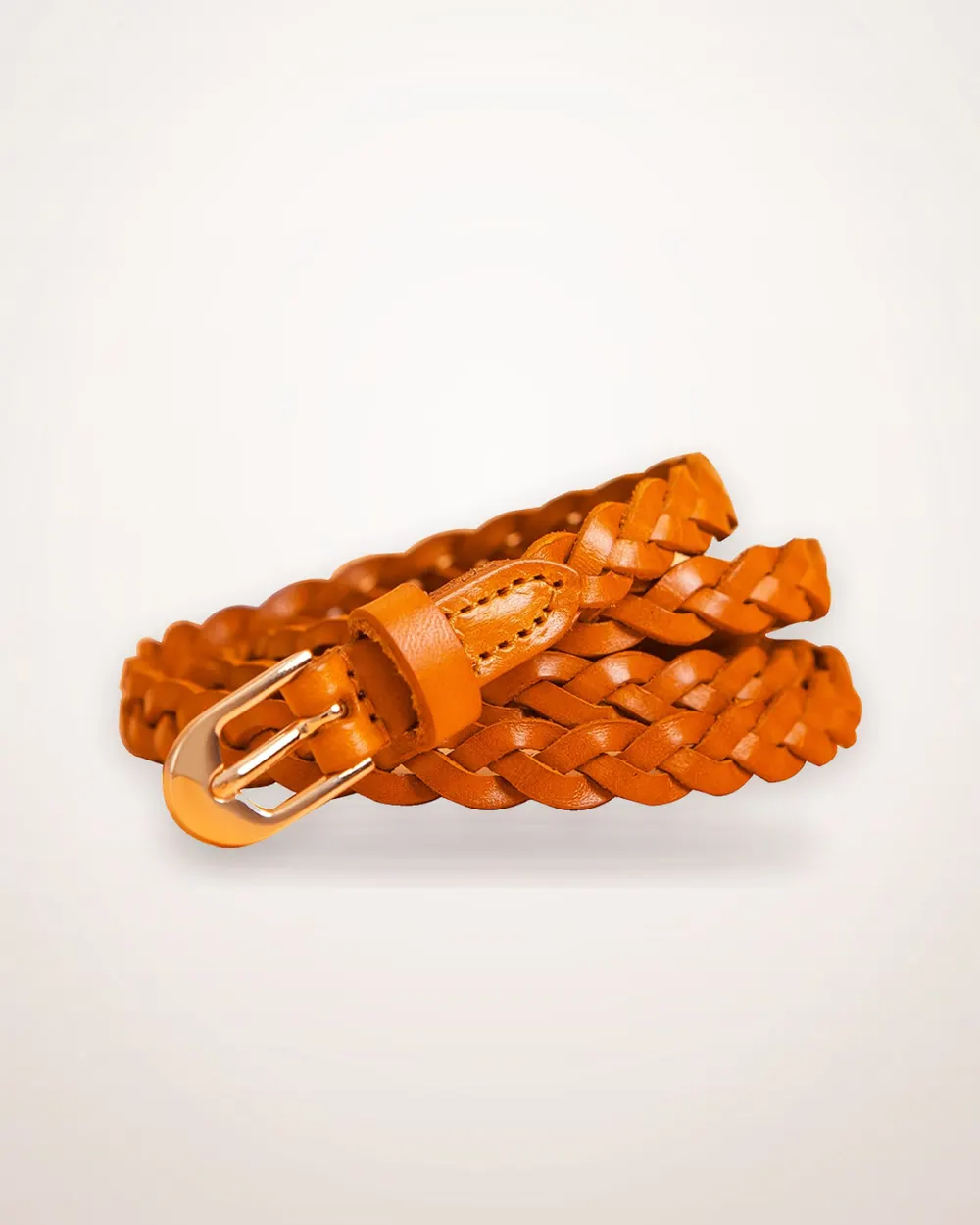 Slim Woven Leather Belt with D-Ring Buckle