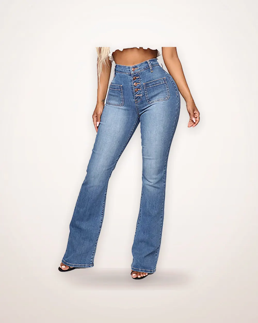 High-Waist Straight Jeans with Patch Pockets