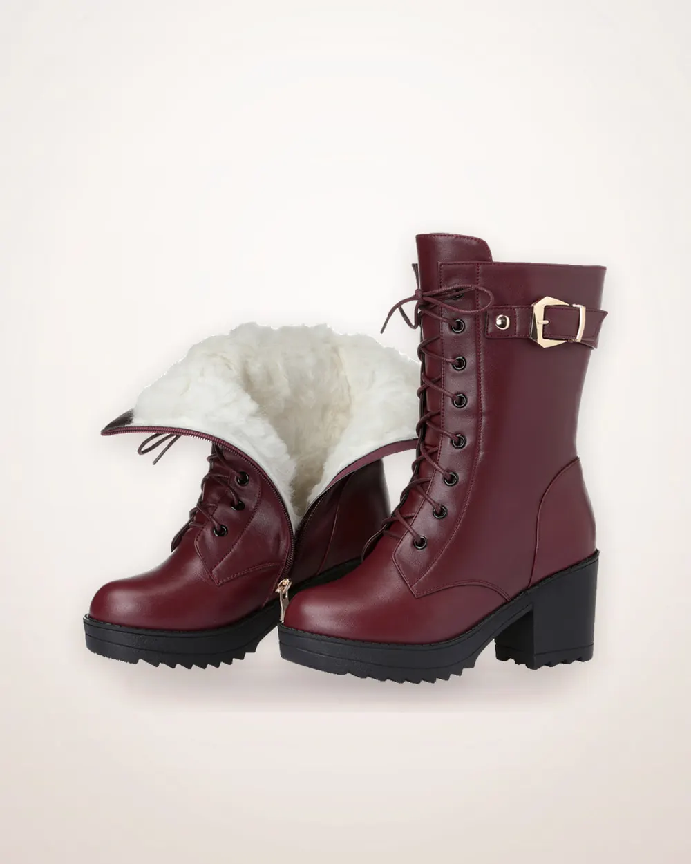 Leather Martin Boots with Side Zip