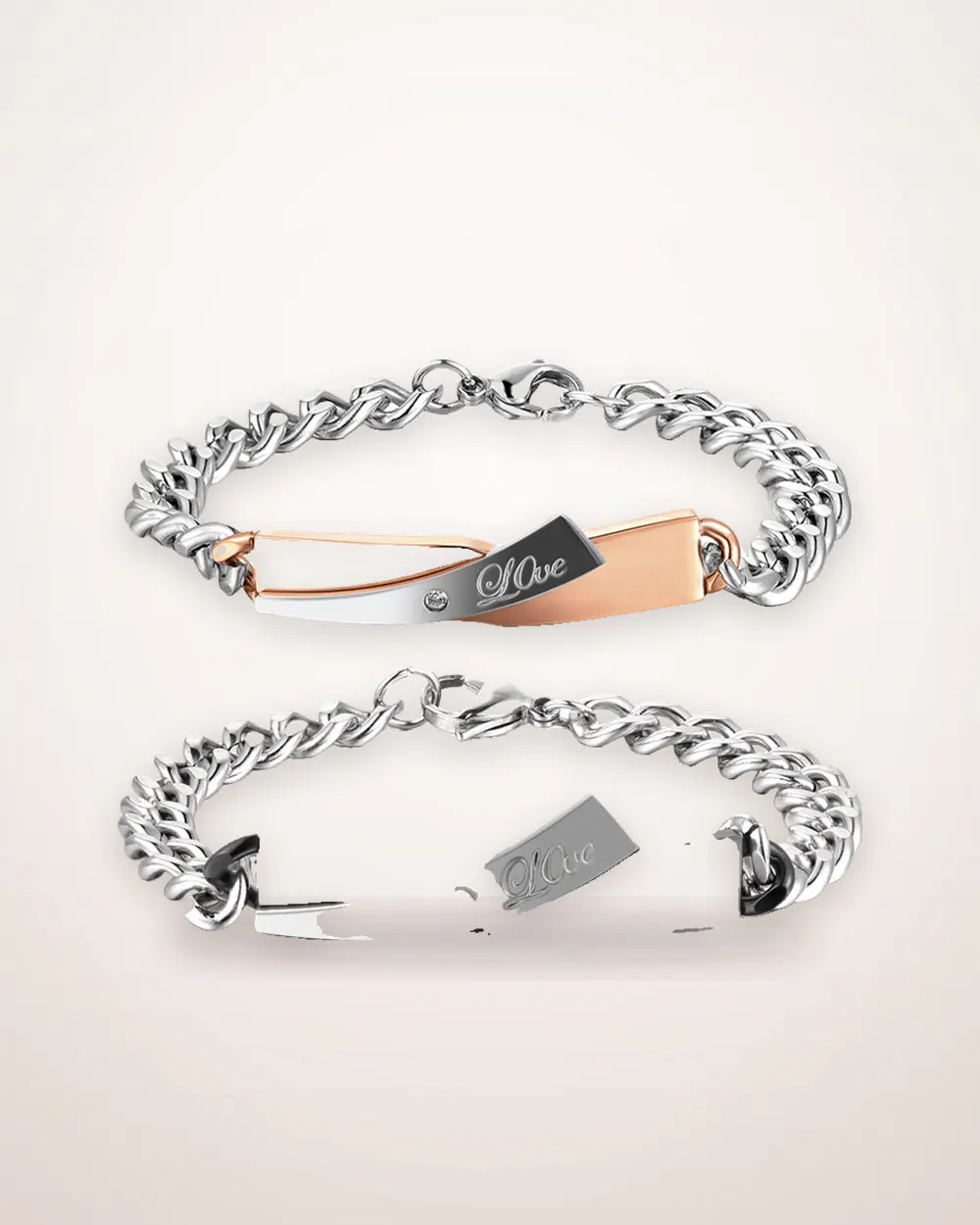 Stainless Steel Cross Link Bracelet Pair