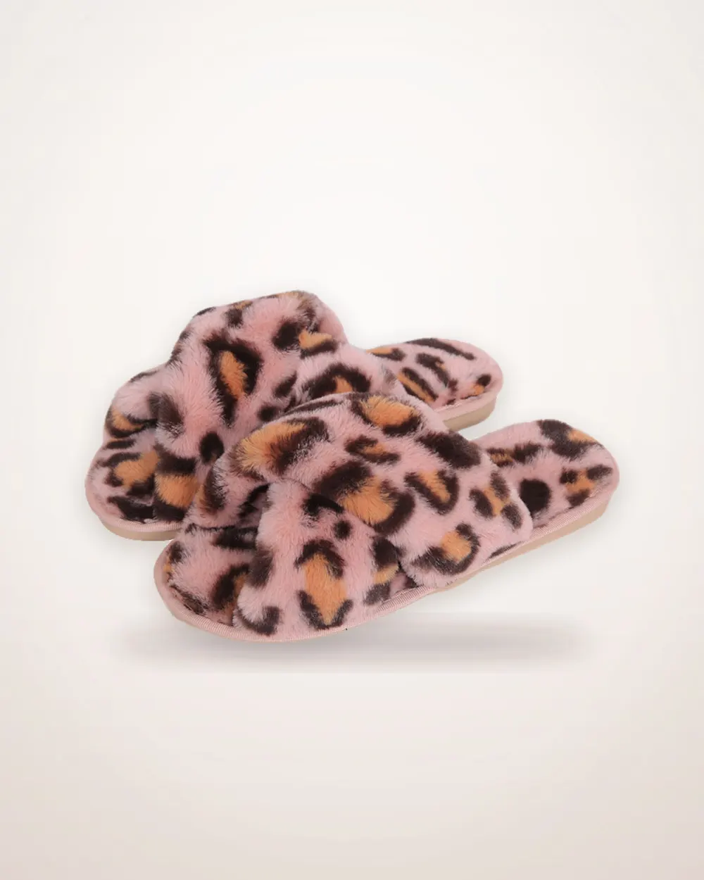 Leopard Plush Cross-Strap Slippers