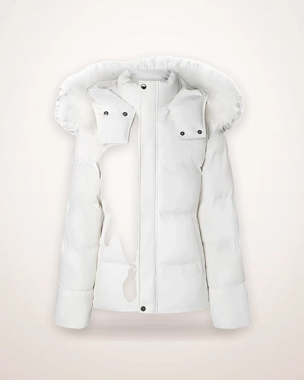Long Padded Coat with Fur Collar