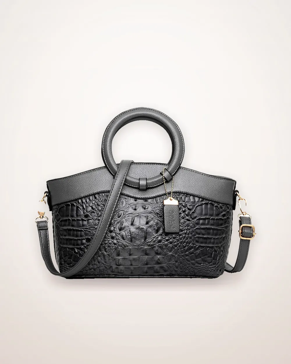 Large Crocodile-Effect Zip Handbag