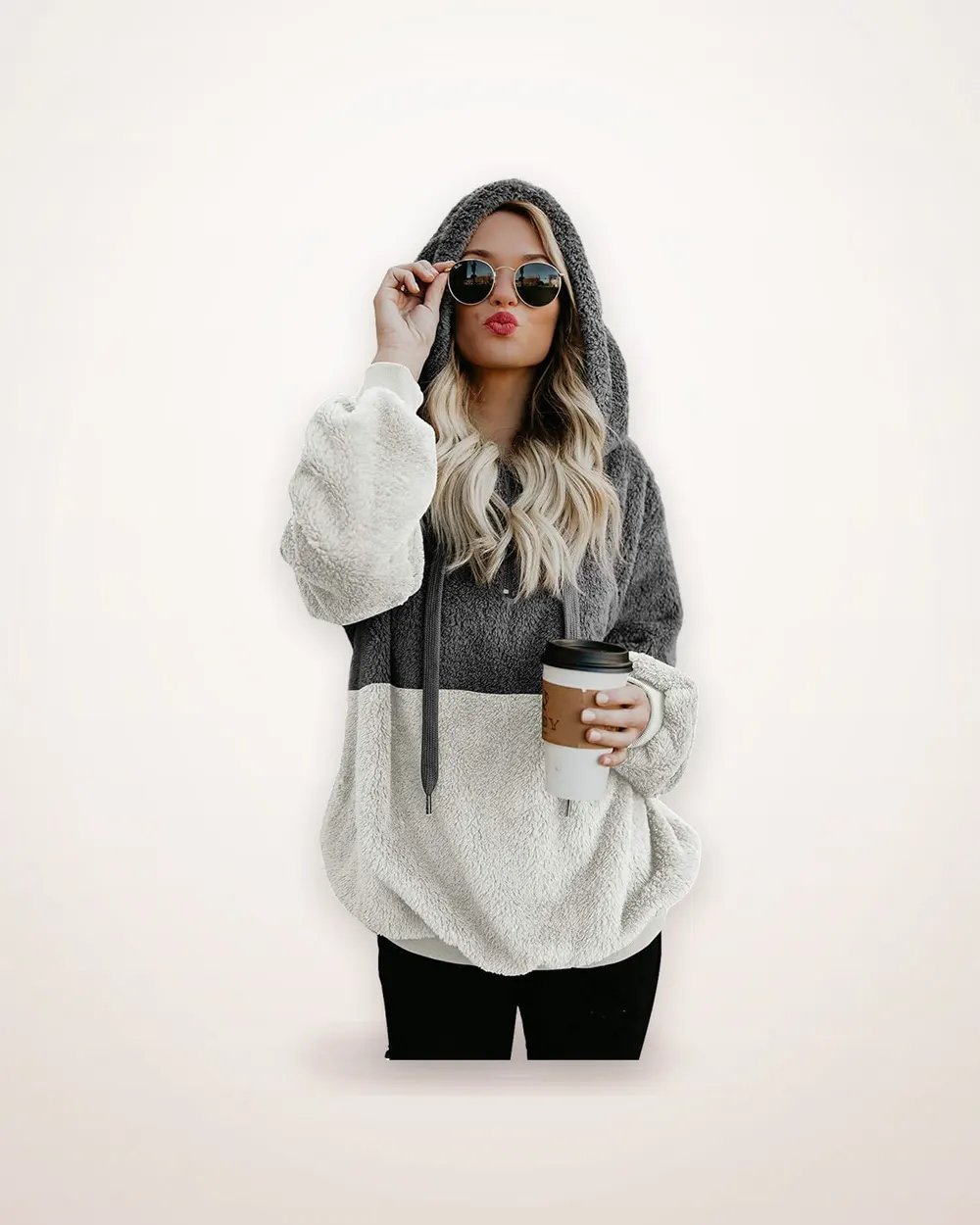 Plush-Lined Drawstring Zip Hoodie