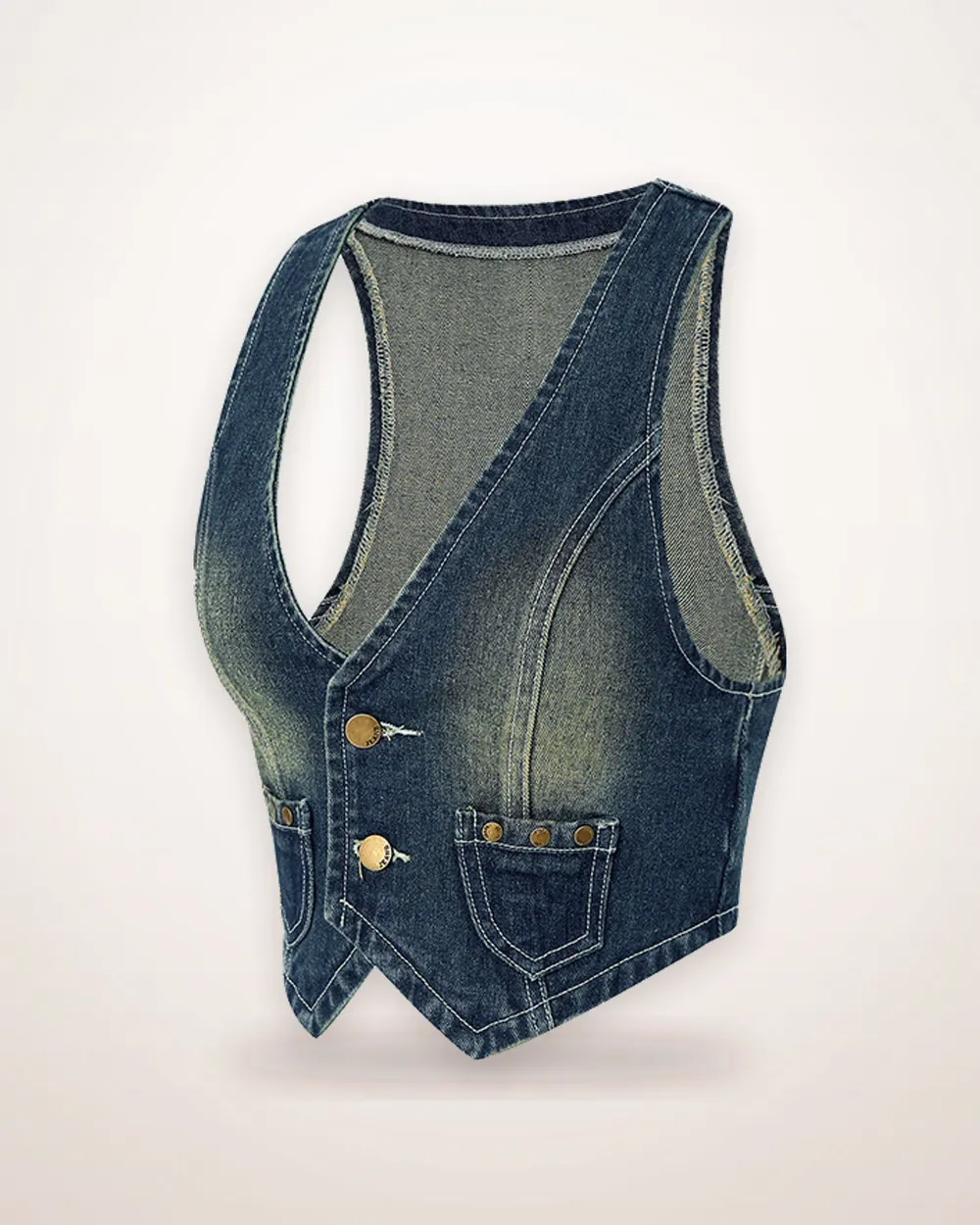 Short Cotton Denim Vest