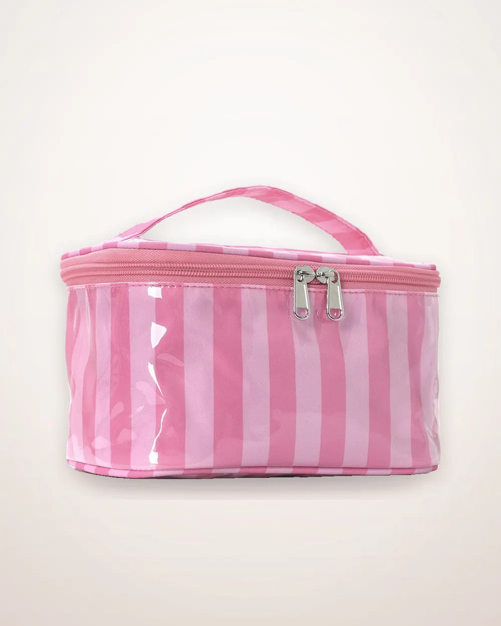 Red and Pink Striped Cosmetic Bag