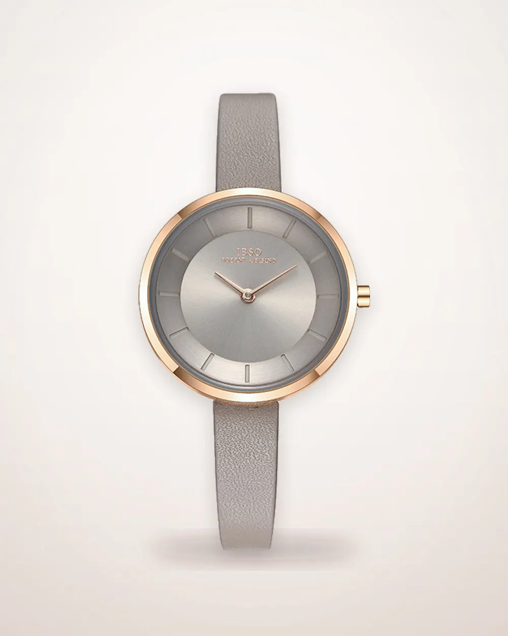 Slim Round Leather Strap Watch