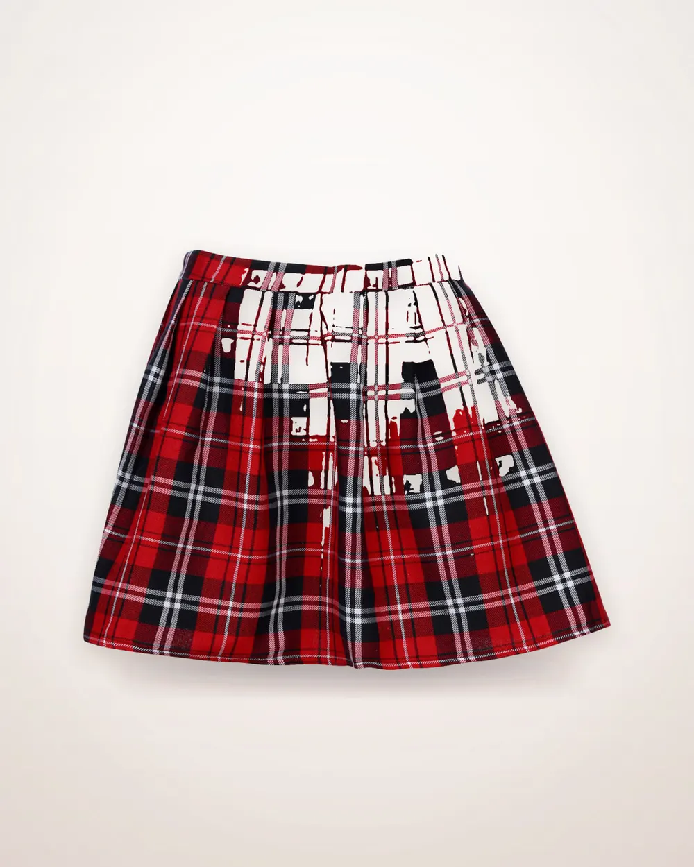 Burgundy Plaid Pleated Mini Skirt