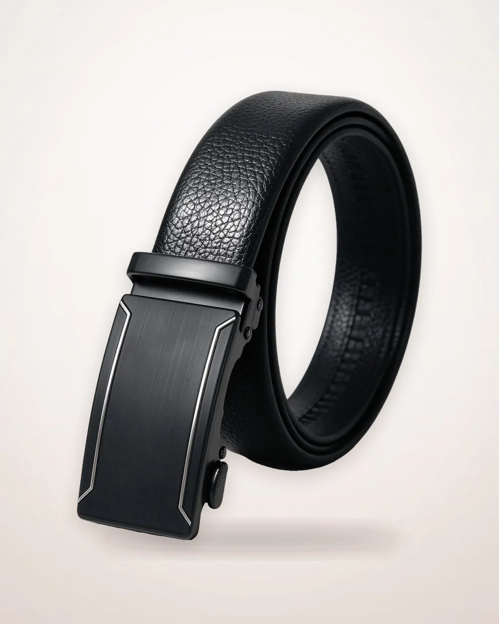 PU Automatic Belt with Geometric Buckle