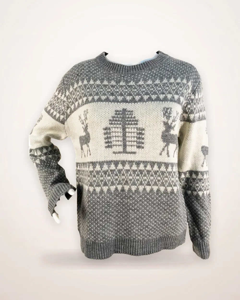 Elk Motif Knitted Christmas Pullover