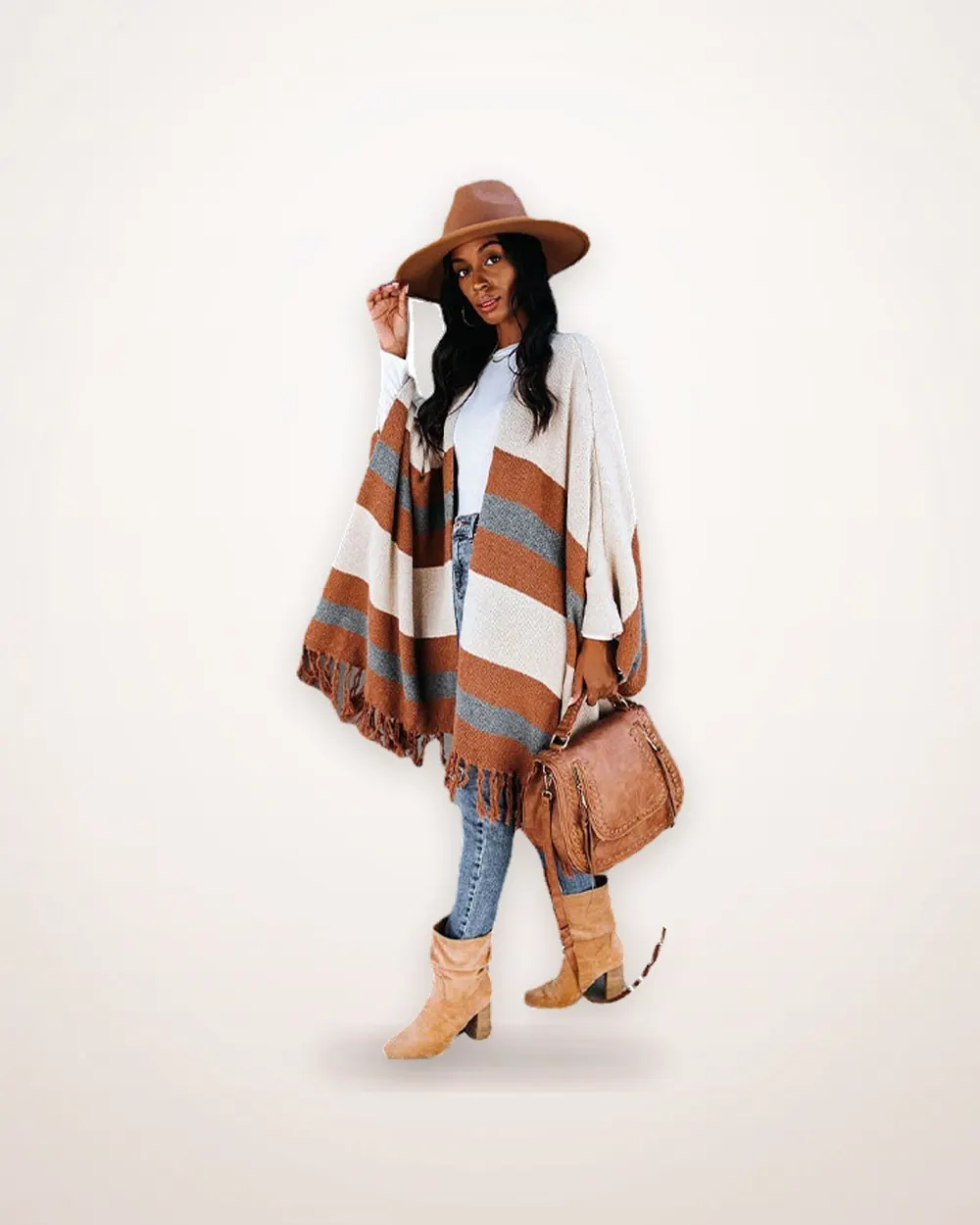 Longline Striped Tassel Cardigan