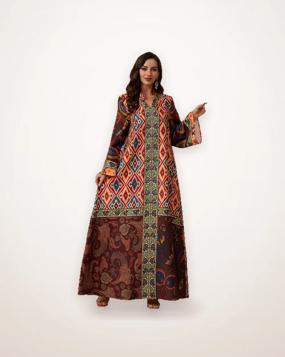 Printed Crystal Applique Long Robe