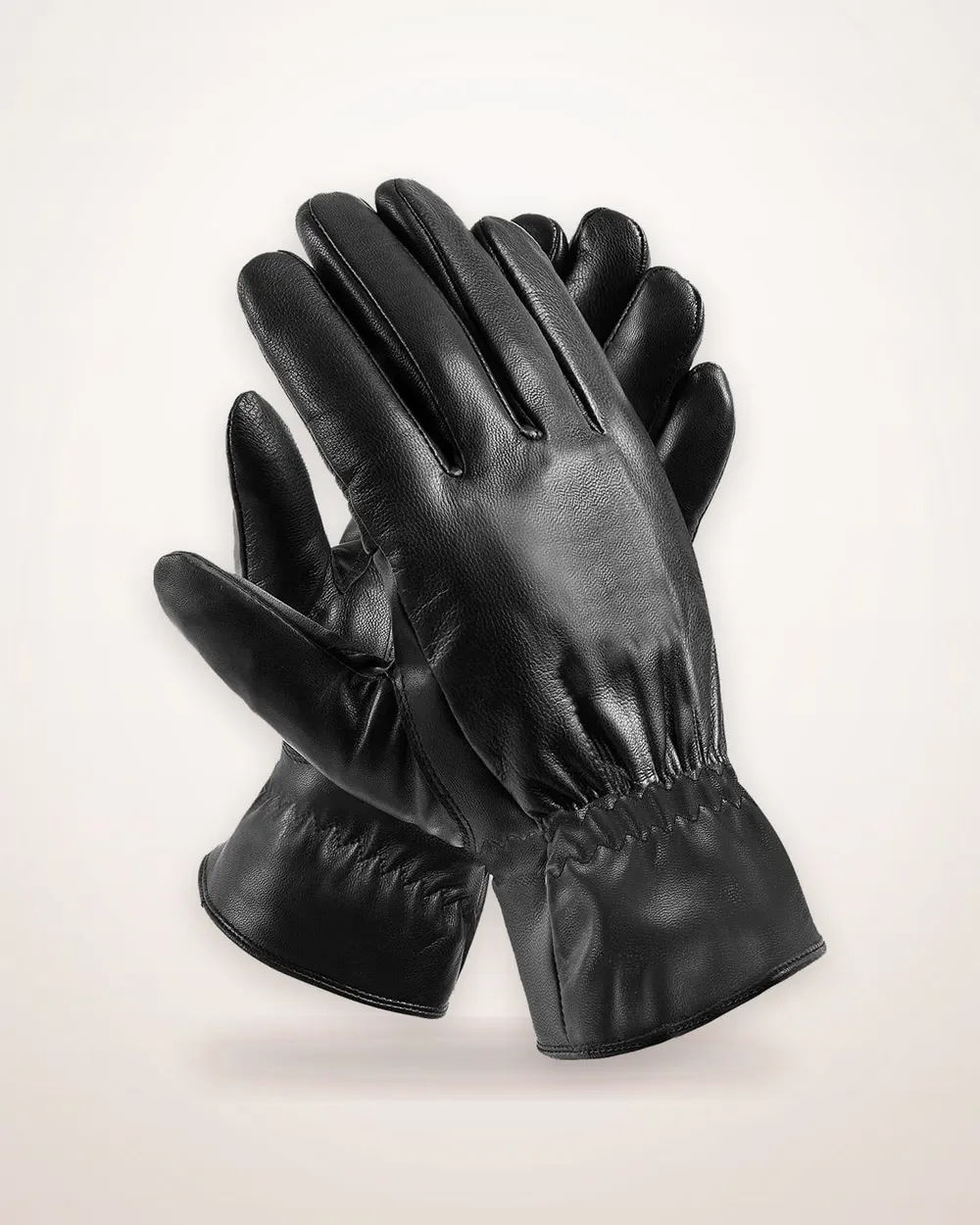 Black PU Leather Winter Gloves