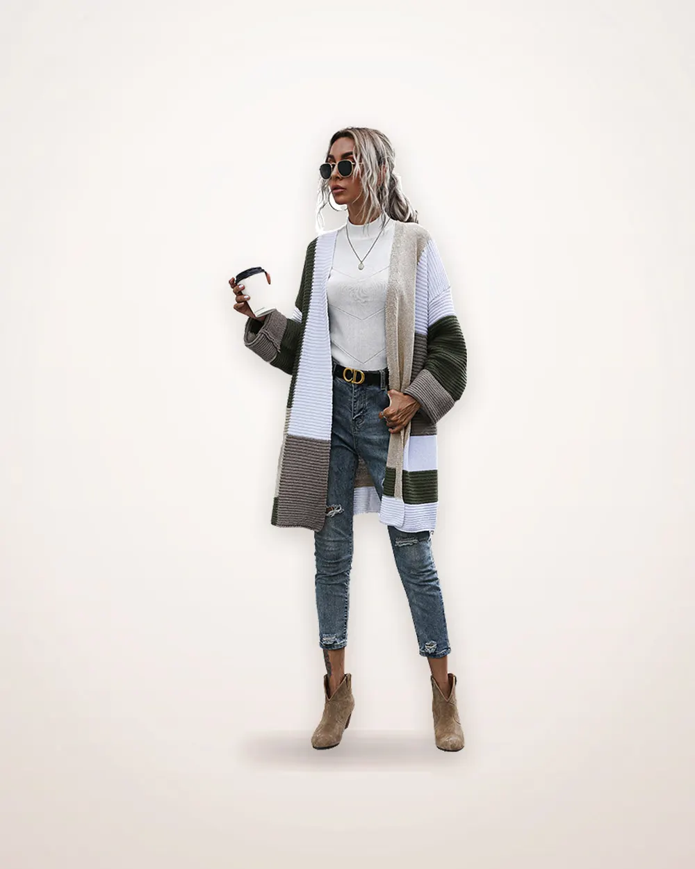 Color-Block Knit Longline Cardigan