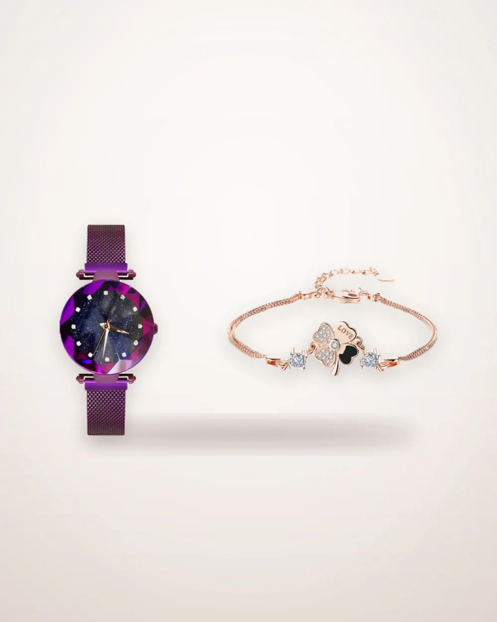 Quartz Watch and Zircon Star Bracelet Set