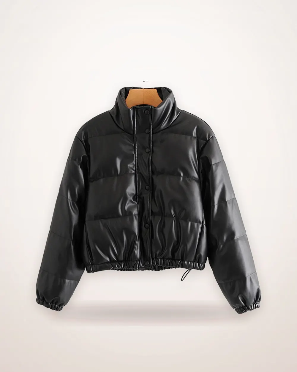 Black Faux Leather Cotton Jacket