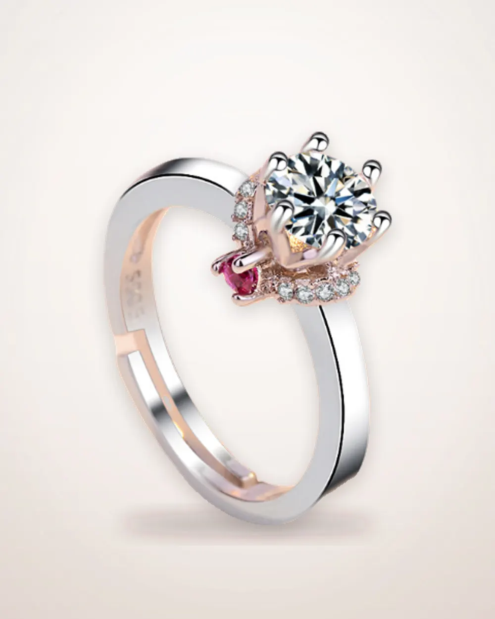 Six-Claw Simulated Diamond Ring in White Gold Plate