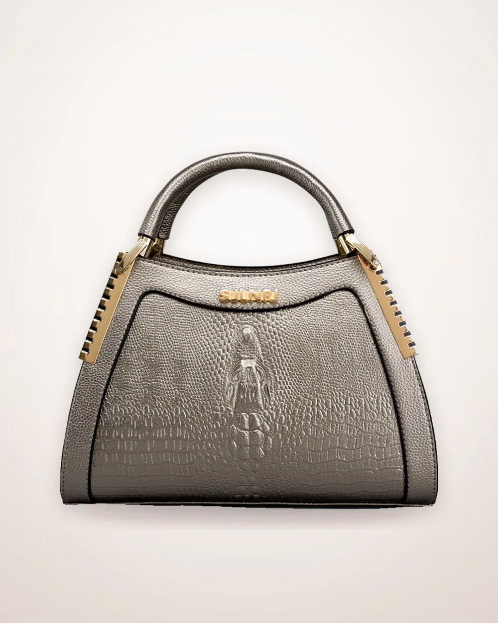 Crocodile Embossed Trapezoid Handbag