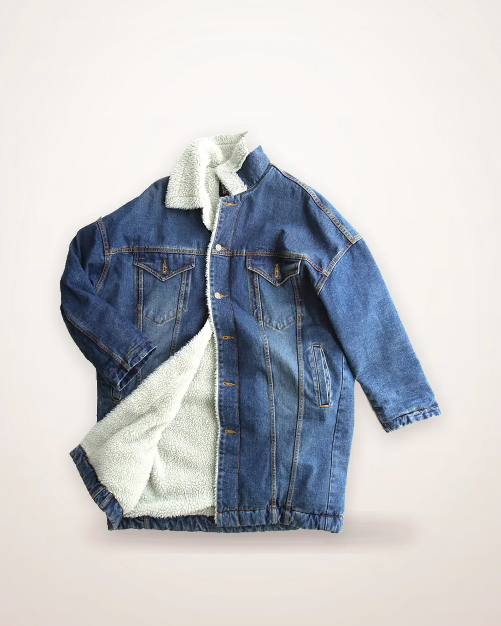 Wool-Lined Denim Bomber Jacket