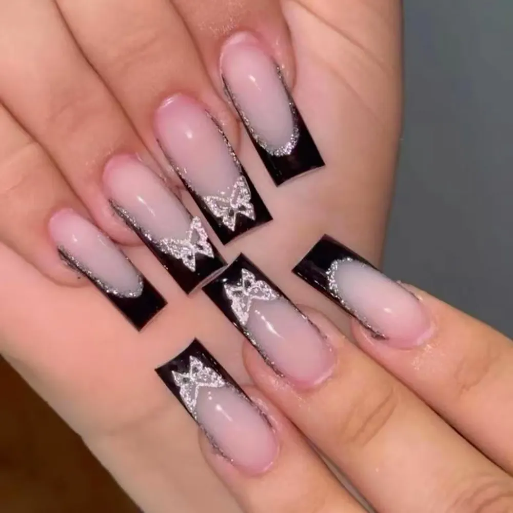 Long Square Butterfly Press-On Nails