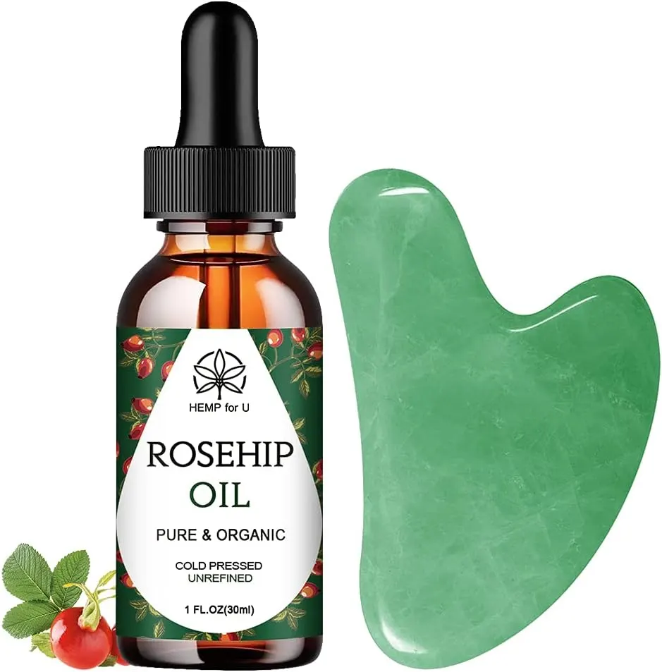 Jade Gua Sha and Rosehip Oil Set
