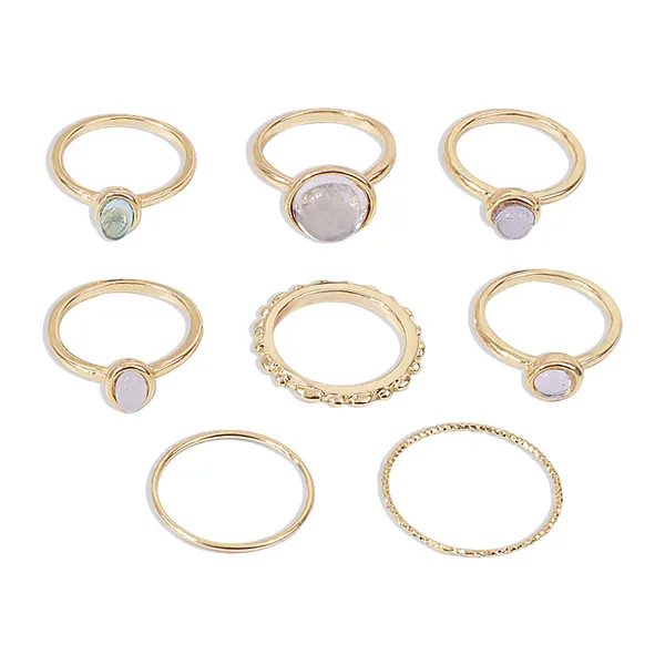 Colorful Stone Ring Set, 8 Pieces