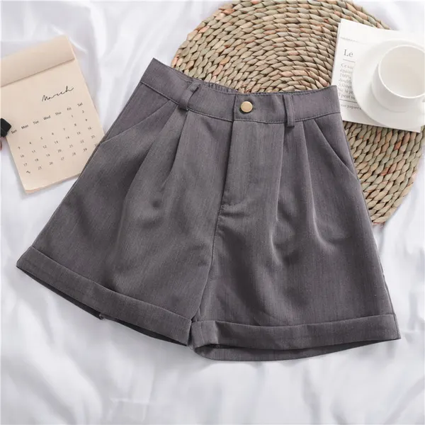 High-Waist Rolled-Cuff Cotton Shorts
