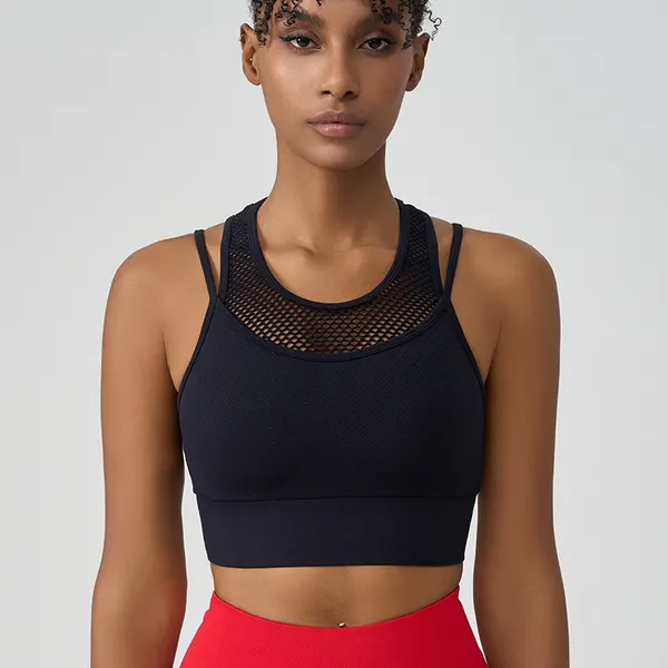 Mesh-Back Strappy Sports Bra