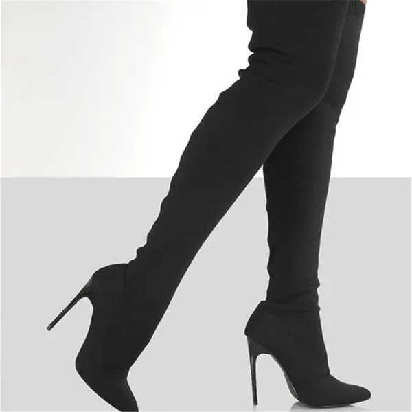 Knit Over-the-Knee Square-Toe Boot